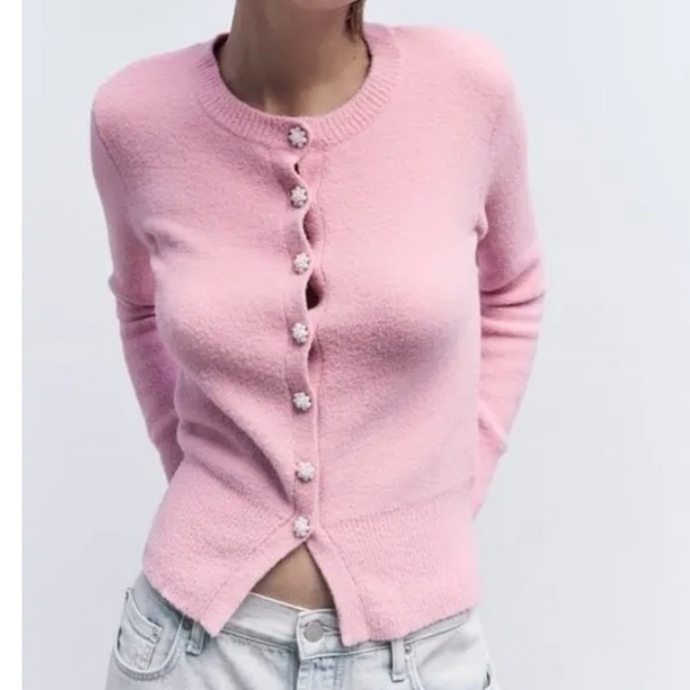 Zara Pink Cardigan with Pearl Buttons